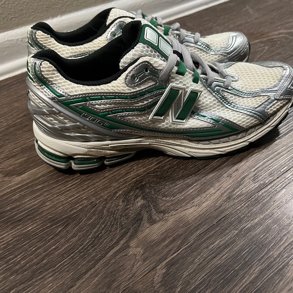 New Balance White and Green Athletic Sneakers
